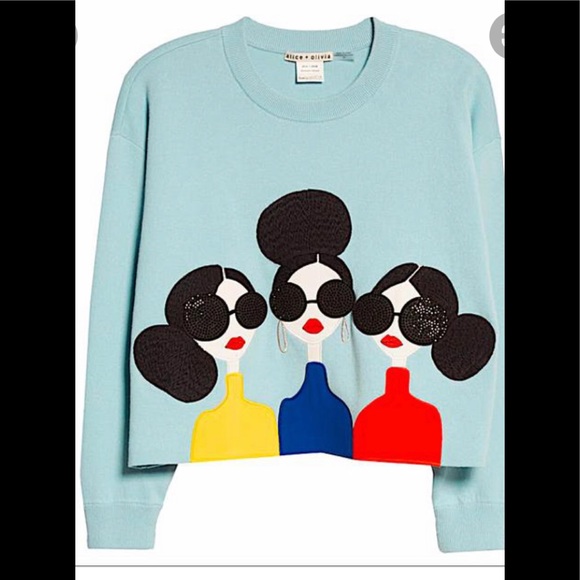 Alice + Olivia Stace Face Crop Sweatshirt M Blue - Picture 1 of 4